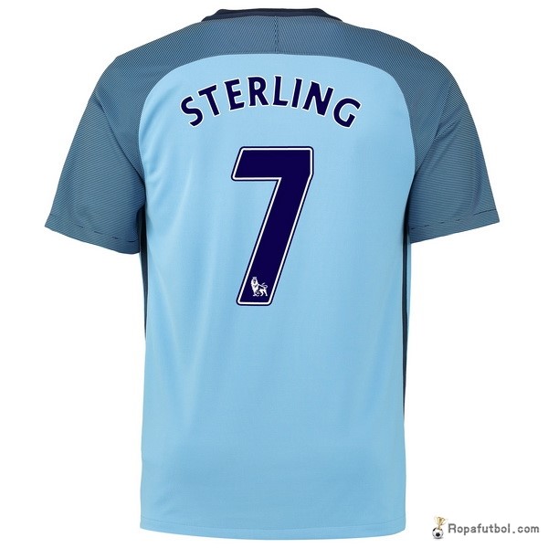 Camiseta Manchester City Replica Primera Ropa Sterling 2016/17 Azul